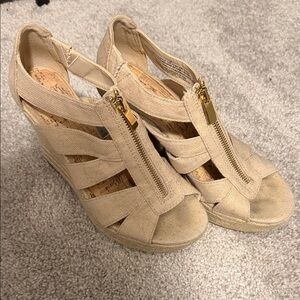Merona Beige Wedge Sandals with Gold Zipper